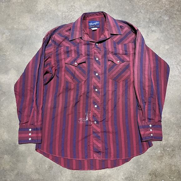 Vintage 90s Wrangler Red/Navy X-Long Tails Pearl Snap - Picture 1 of 4